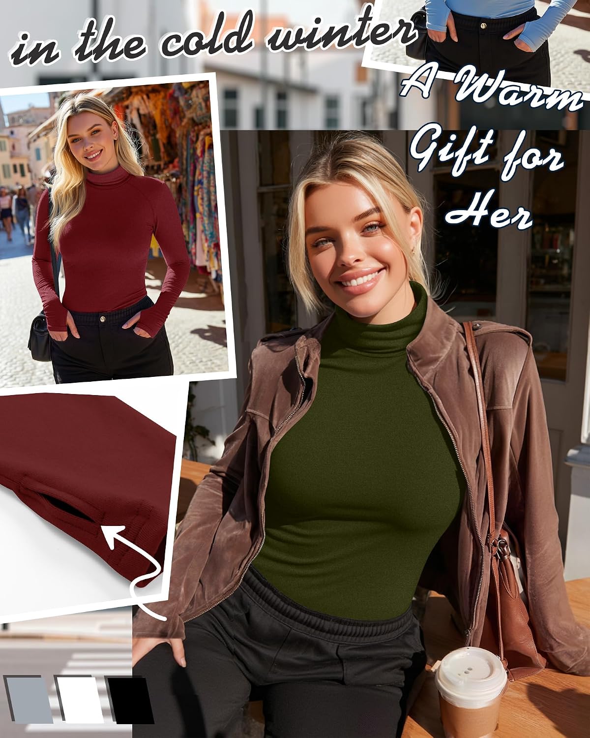 3 Pack Women Plus Size Turtleneck Tops Thermal Shirts