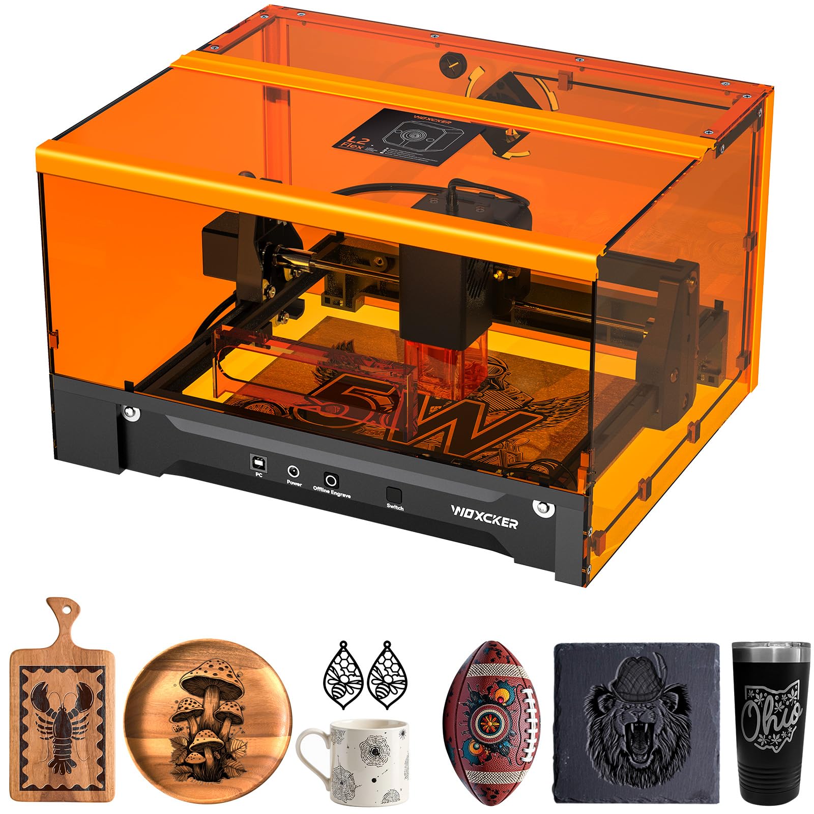 Laser Engraving Machine, L2 Flex 5.5 W with Housing Laser Engraver Included, High Precision Laser Engraving and Cutting Wood, Metal and Glass Suitable for Beginners (Class 1, 5500mW)
