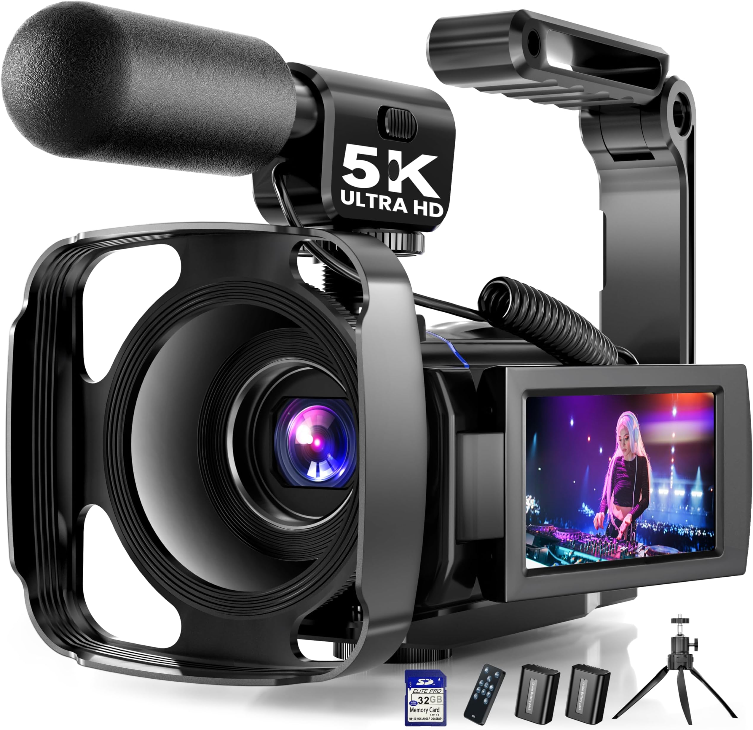 5K Video Camera Camcorder, UHD 64MP Vlogging Camera for YouTube with 3" 270° Rotatable Touch Screen, Digital Camera with IR Night Vision, 16X Zoom/WiFi/Webcam/HD/32GB Card/2 Batteries/Microphone