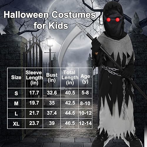 Miniatura 2 de Disfraces de Halloween para niños, conjunto de parca, juguetes de regalo para niños de 5 a 14 años, disfraz de fantasma aterrador para cosplay,