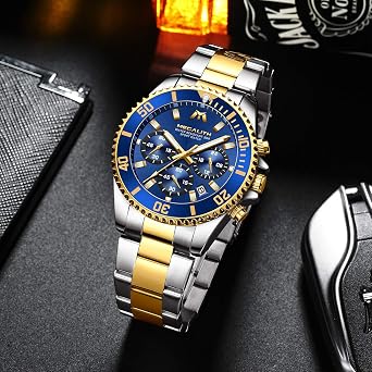MEGALITH Men's Chronograph Stainless Steel Designer Watch Men's Waterproof Luminous Elegant Gift for Men