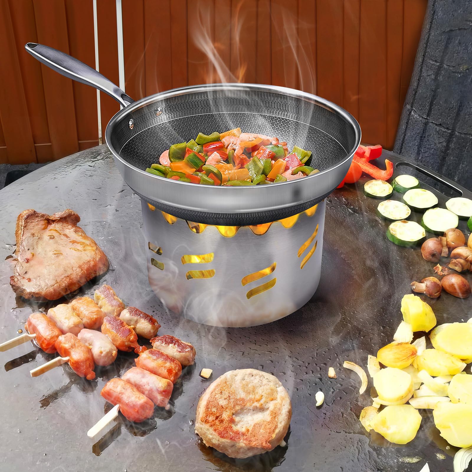 GFTIME Set di acquisto in acciaio inox per tutti i fuochi, piastra grill, plancha con apertura circolare Ø 20 cm