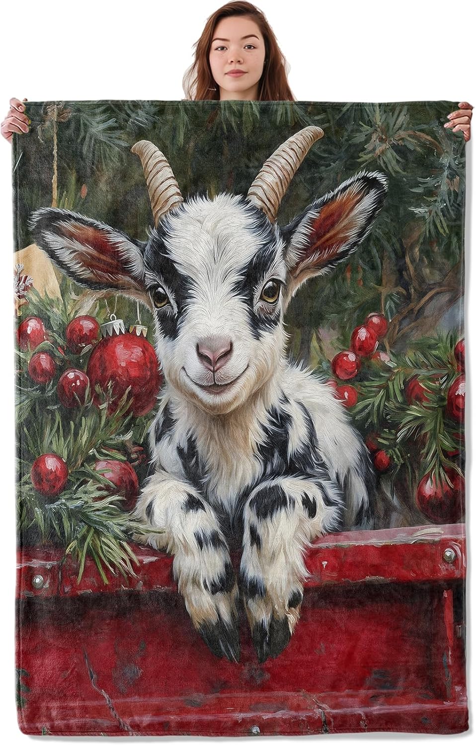 Cute Goat Blanket, Soft Warm Cozy Adorable Animal Artwork Throw Blanket Gifts for Adults Kids Women, Lightweight Fuzzy Comfy Flannel Blankets for Couch, Travel, Bed, House Decor 60×50 Inch