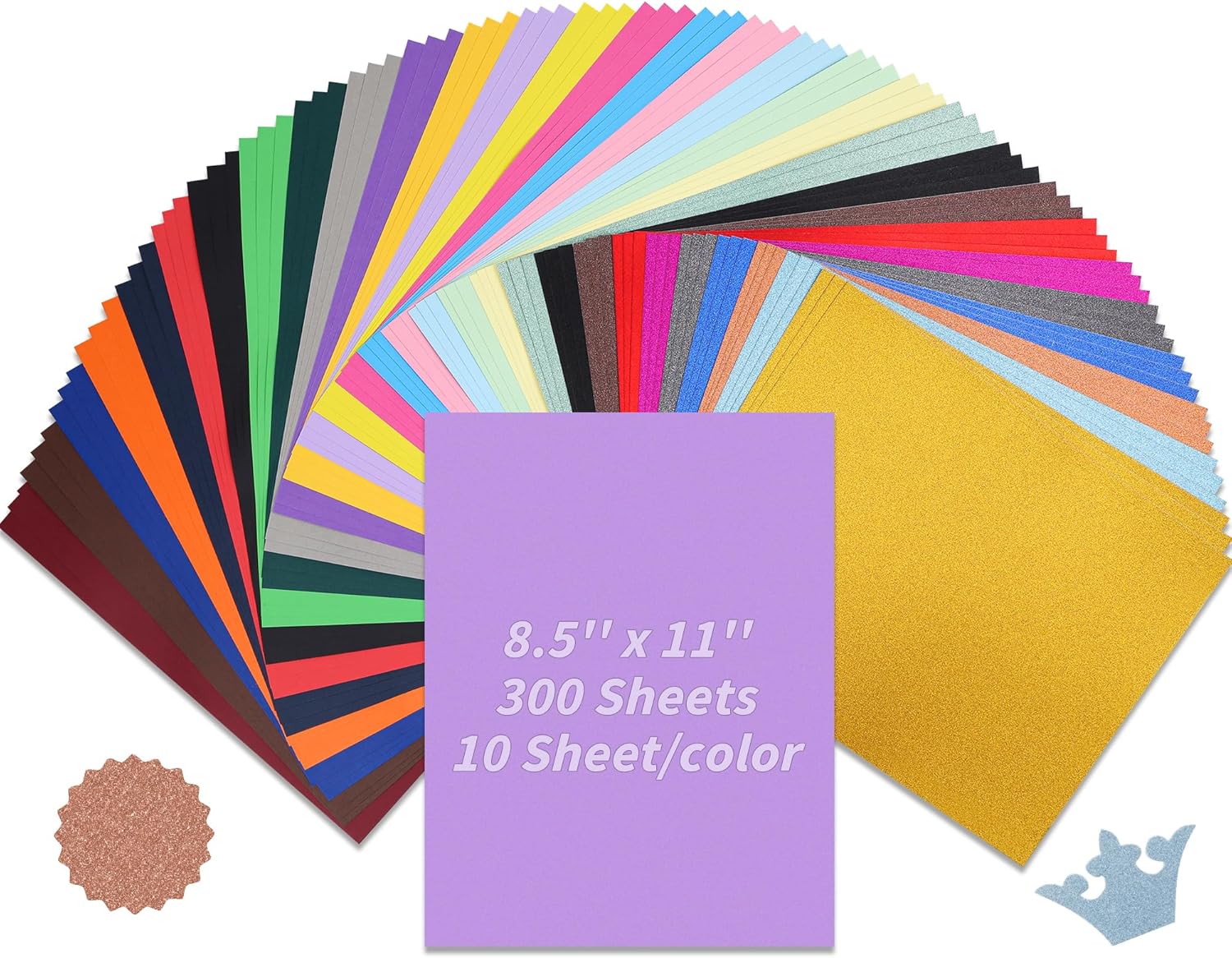 Colored Cardstock Paper Bundle, 300 Sheets 30 Colors, Glitter Cardstock& Colored