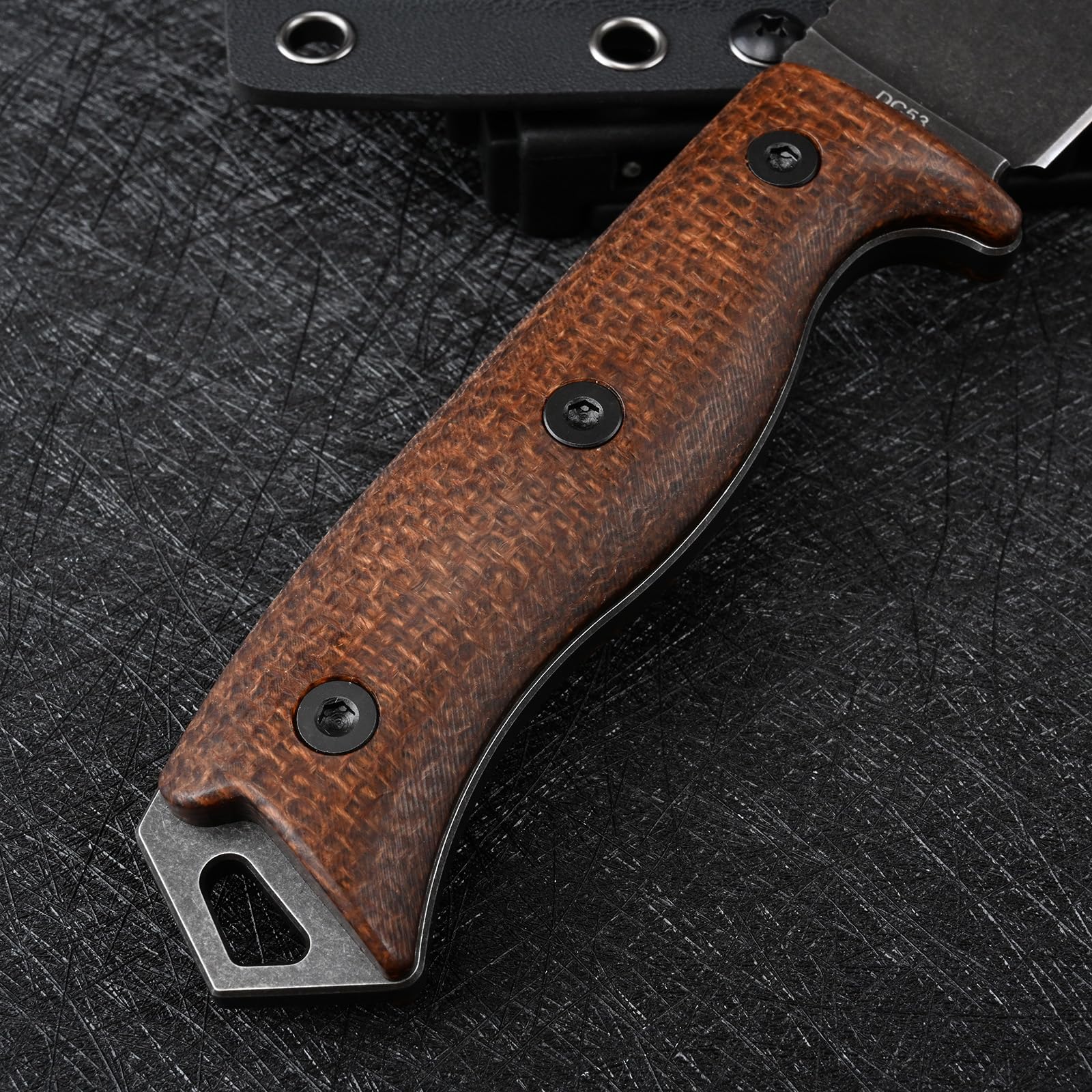 DC53 Stahl messer Feststehende Klinge Micarta Griff mit Kydex Scheide für Männer EDC Camping Survival Outdoor (Black Stone Wash)