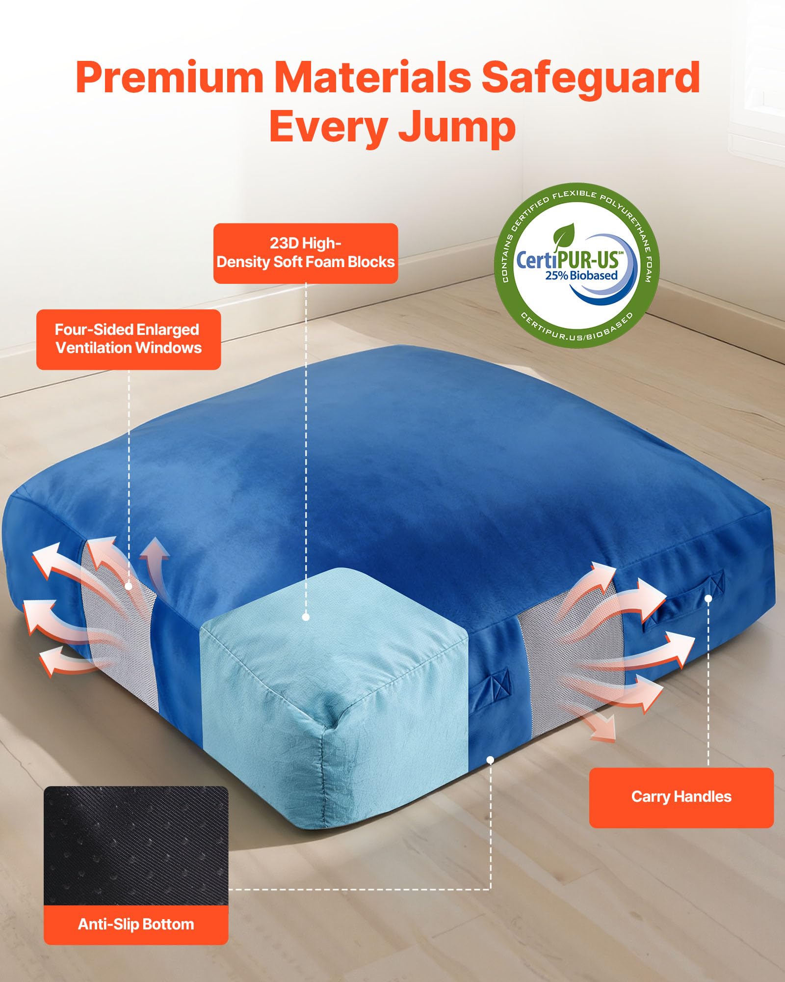 VEVOR Almohadilla de choque para niños, almohadilla sensorial con bloques de espuma y funda lavable, alfombrilla de almohada grande y suave, equipo sensorial de habitación para niños que saltan