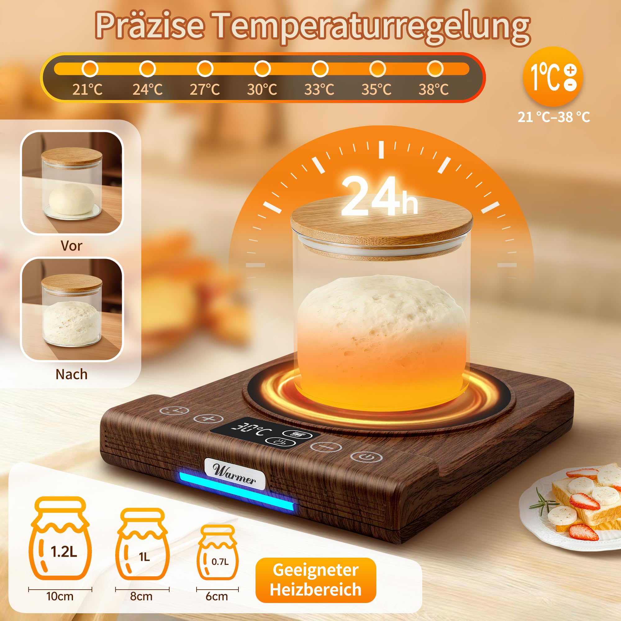 Sauerteig Starter Wärmer Wärmeplatte 2-in-1 Kaffeewärmer Sauerteigstarterwärmer Thermostat Steuerung 24-Stunden-Timer Sourdough Proofing Brotbacken Sauerteig Fermentation