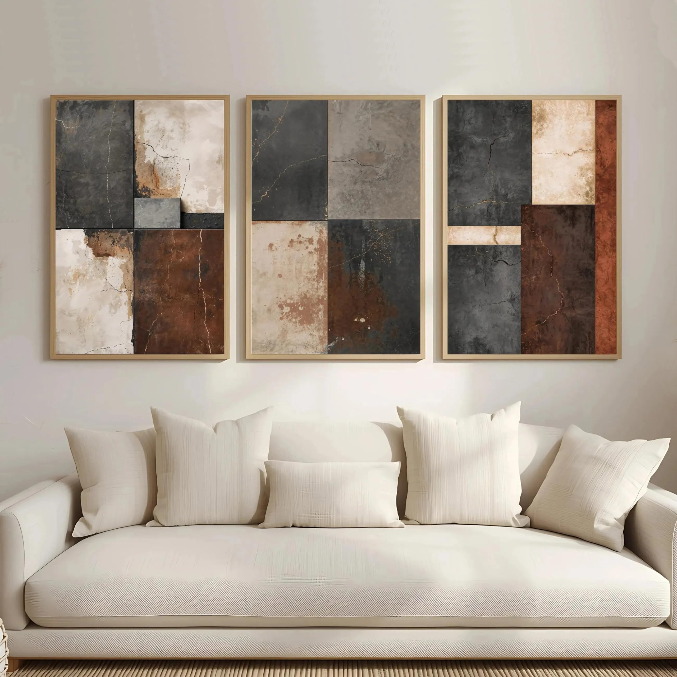 GOSRD Canvas Prints Plaster Neutral-Toned Geometric Art On Wall Posters(30x40cm-3Pcs)