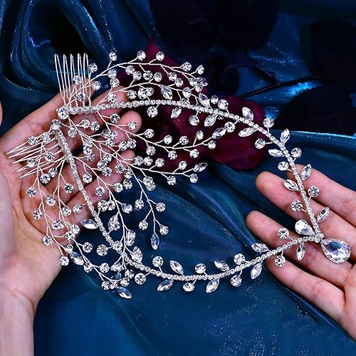 Miniatura 5 de HONGMEI Diadema de boda para mujer, tocados de novia con dije de diamantes de imitación, cadena para la frente, accesorios para el cabello de boda