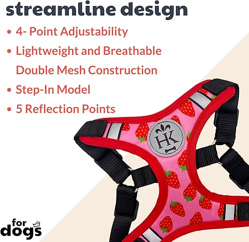 Miniatura 2 de Huxley & Kent Scout LoPro Arnés  Fresa (extra pequeño, 4-8 libras)  Arnés de malla fácil de controlar para perros con tiras reflectantes para