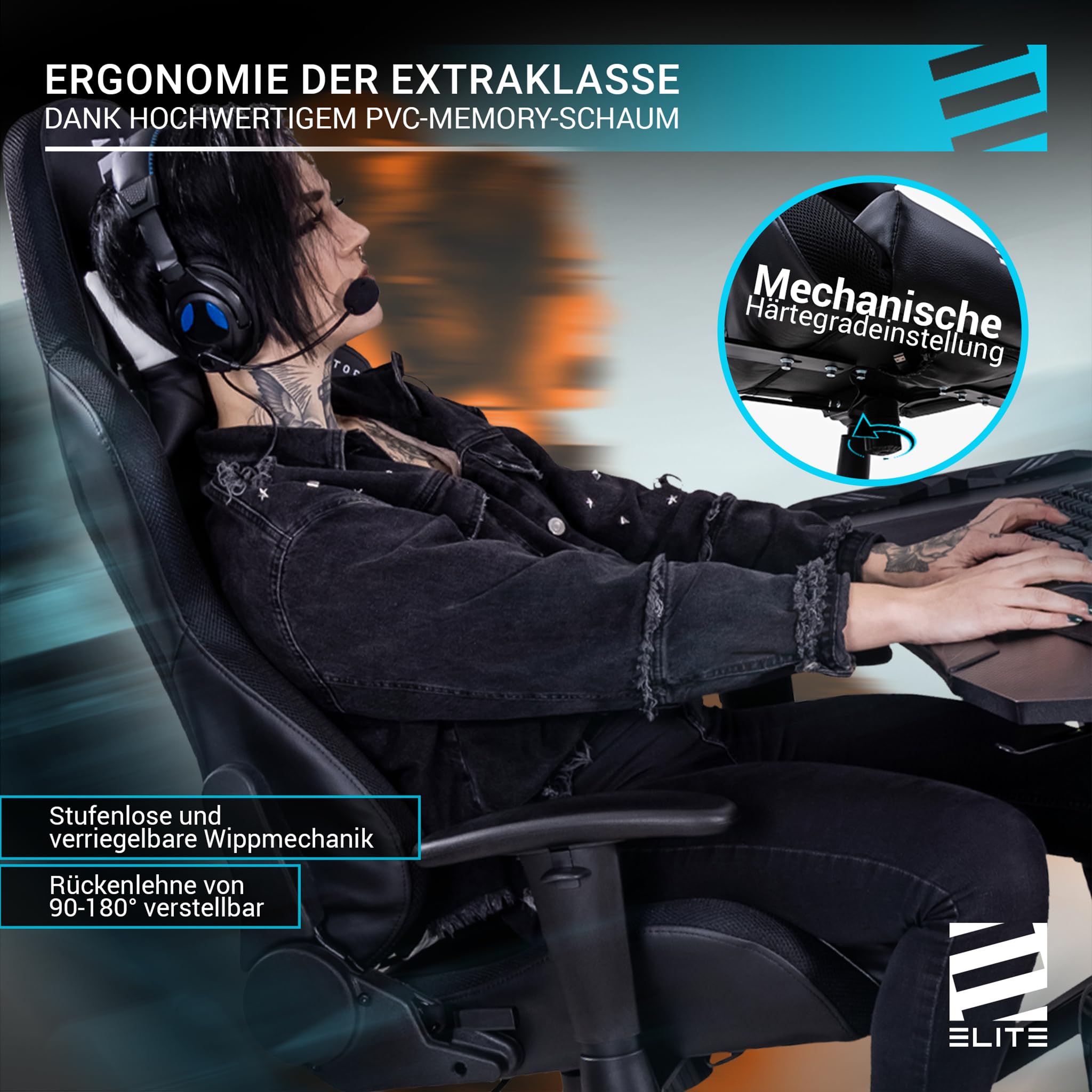 ELITE Gaming Stuhl MG200 Destiny | Ergonomischer Bürostuhl - Schreibtischstuhl - Chefsessel - Sessel - Racing Gaming-Stuhl - Gamingstuhl - Drehstuhl - Chair - Kunstleder Sportsitz (Schwarz/Weiß)