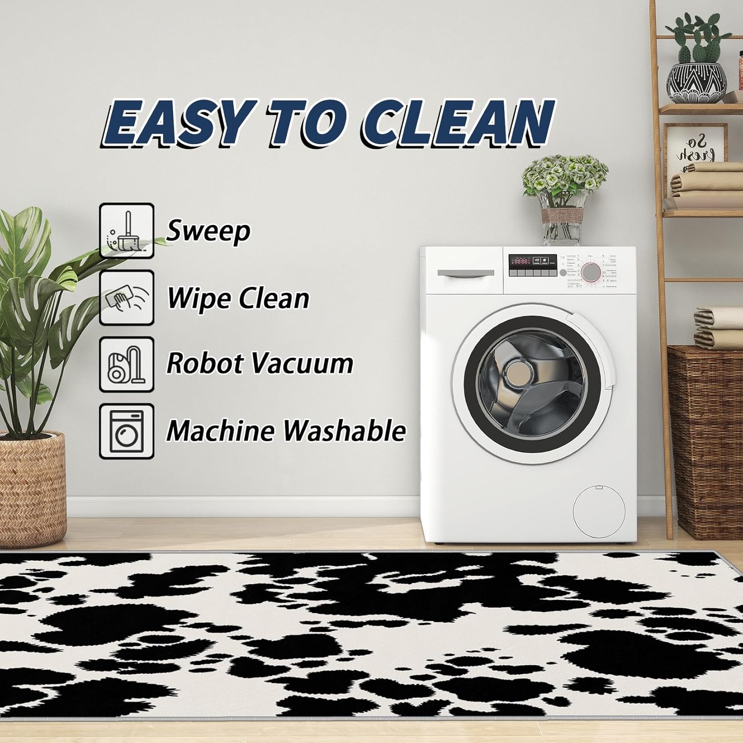 Cow Print Rug Small - 3x4 Rug, Cow Print Door Mat Indoor Entrance, Cowhide Entryway Throw Rugs, Black and White Carpet, Western Home Decor & Gifts