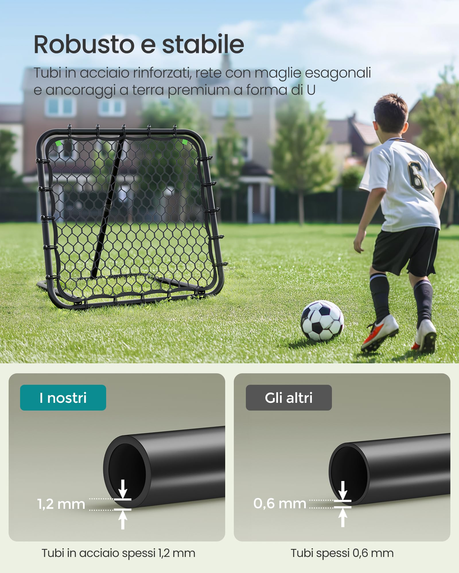 SONGMICS Porta da Calcio, Rete da Calcio per Adolescenti, Portatile, con Telaio in Acciaio, Inclinazione Regolabile, Montaggio Rapido, per Giardino, Parco, Spiaggia, Nero Inchiostro SZQ0085B01