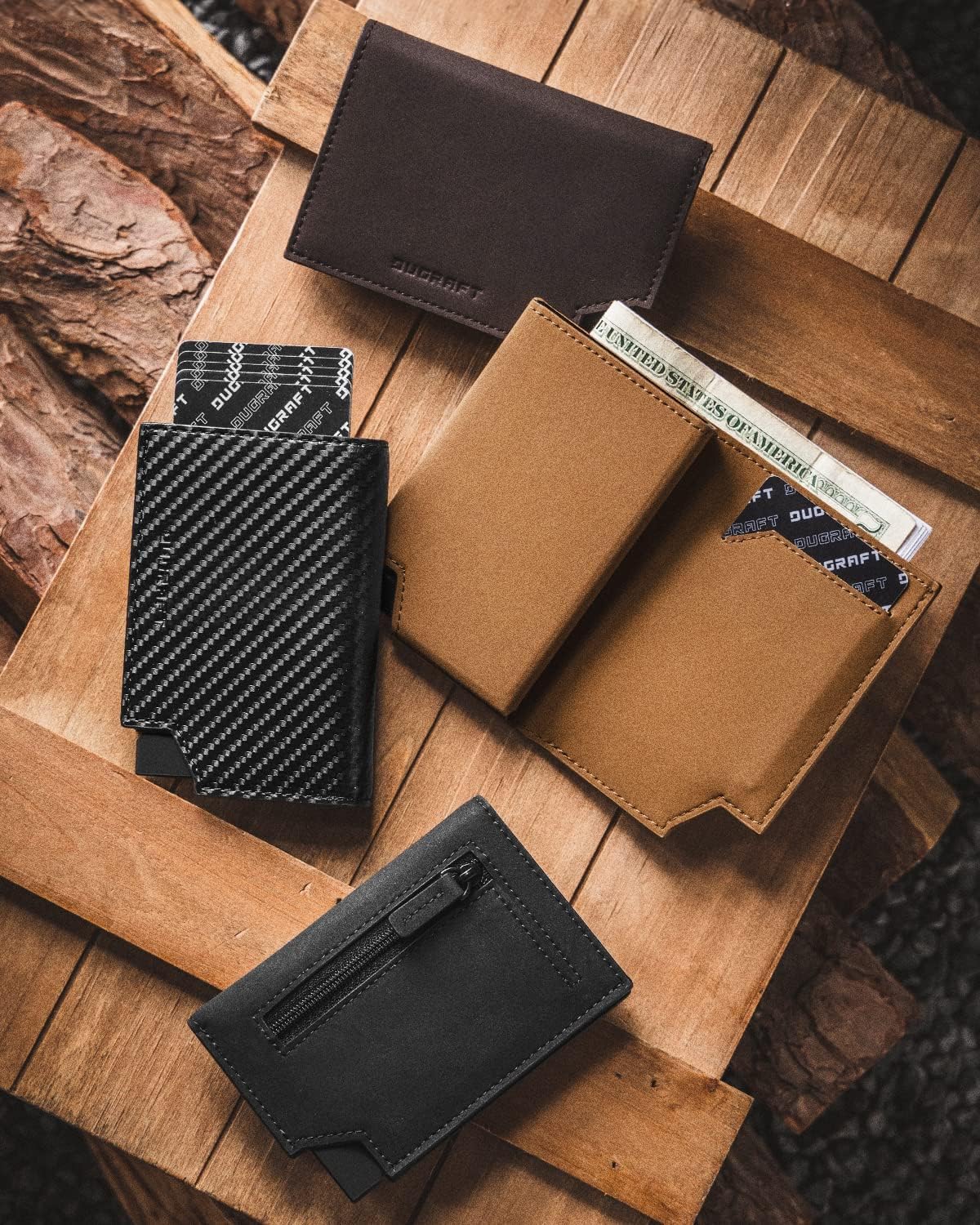 DUGRAFT Bifold Pop Up Wallet for Men, Slim Leather Credit Card Holder with Zipper Minimalist Women Magnetic Cash Coins Pocket Wallets RFID Blocking(Light Brown) - Image 7