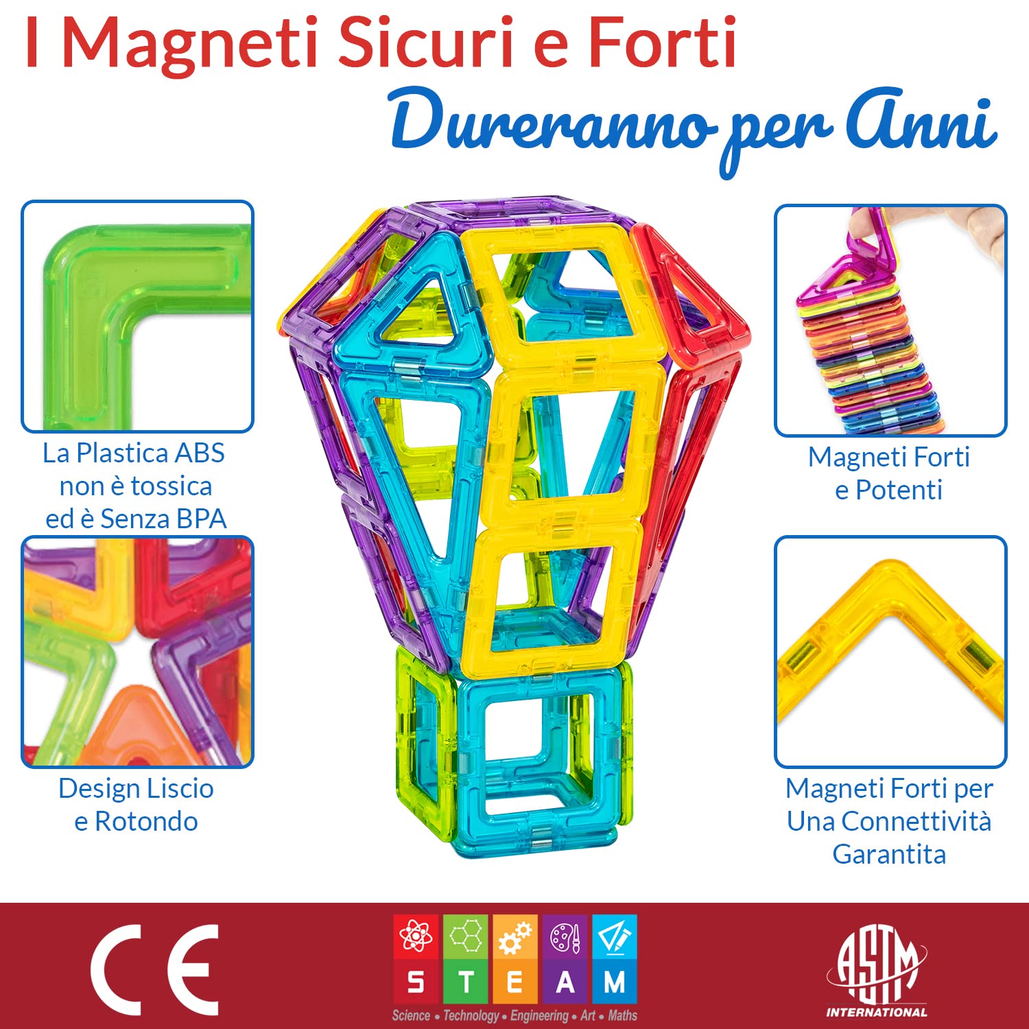 Limmys Magnetic Building Blocks – Unique Magnetic Tiles Construction Toys for Boys and Girls – STEM Educational Toy (42 Pezzi)