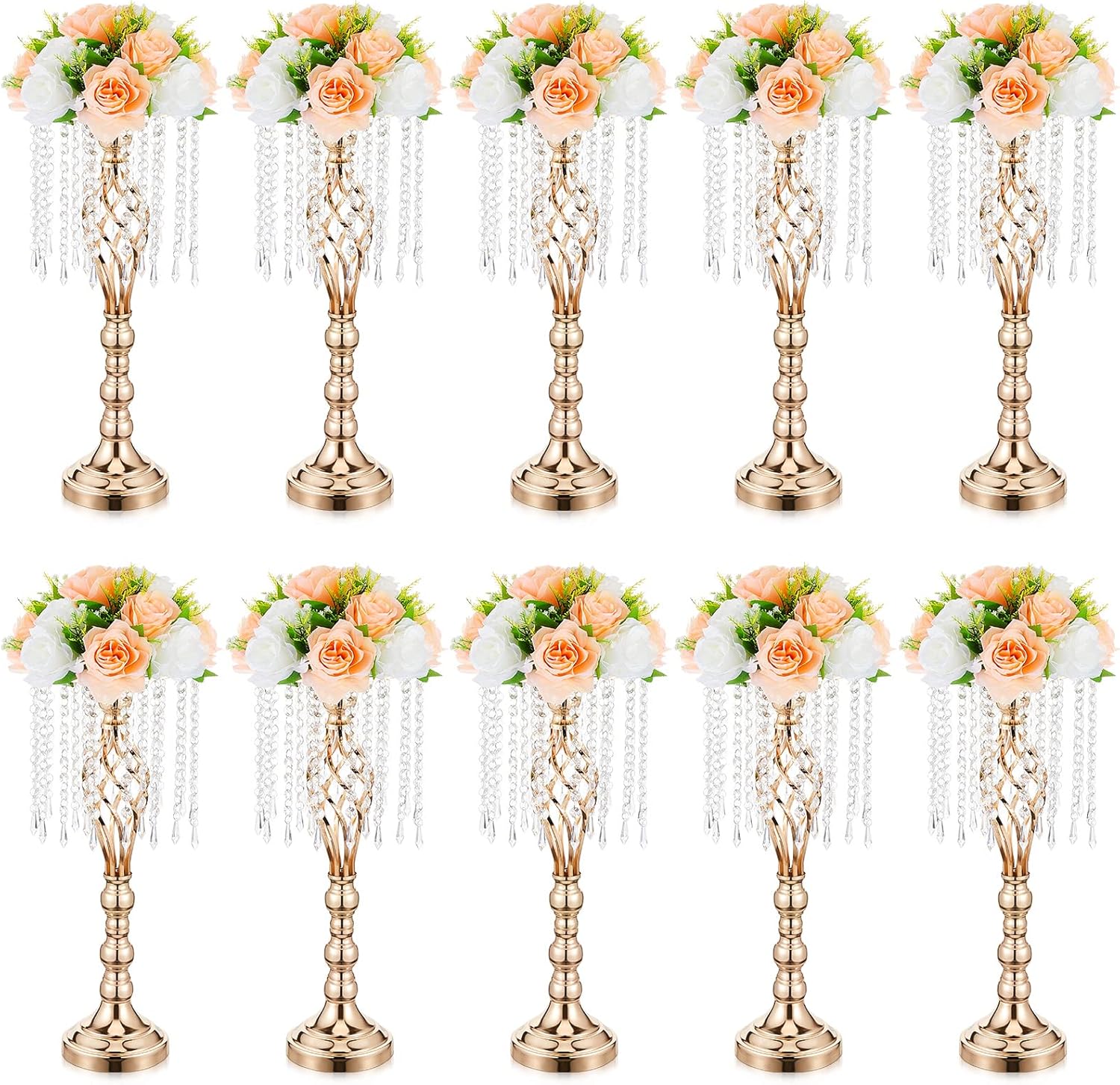Amylove 10 Pcs Wedding Centerpieces Tall Vases - 21.7 Inch Gold Crystal Geometric Flower Stand, Elegant Table Decor for Wedding Reception, Party, Banquet, Hotel Decorations