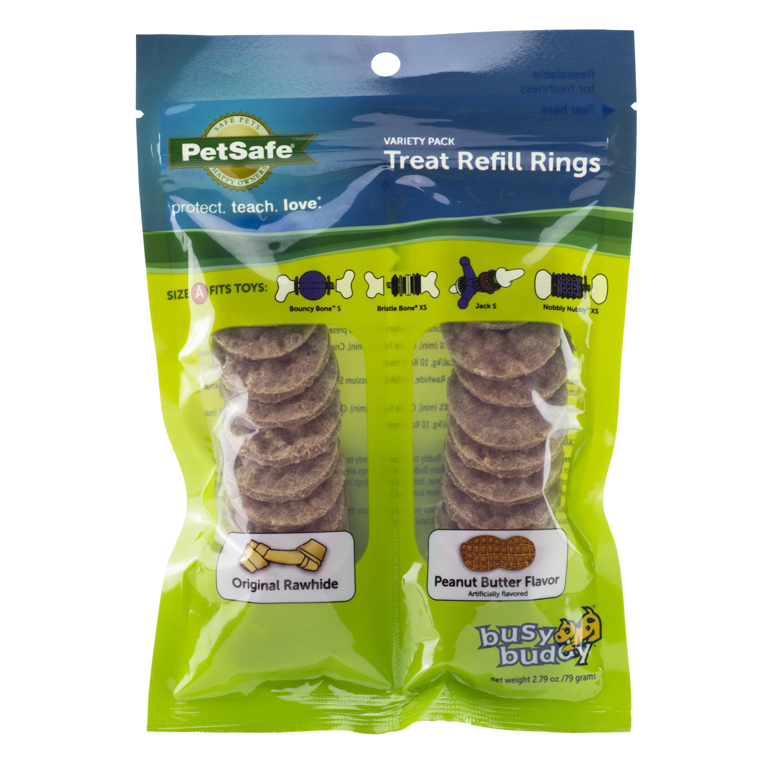 PetSafe Busy Buddy Rawhide Treat Rings - Quality Dog Treats - Training Reward - Original Rawhide & Peanut Butter Flavors - Size A - 24 Rings