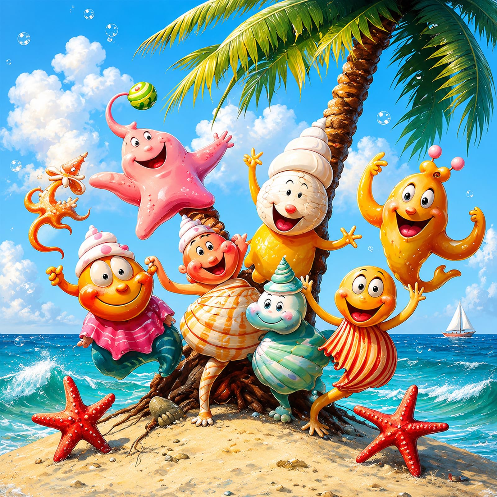 Bullglesup Puzzles for Adults 1024 Pieces Cartoon Beach Jigsaw — image 1