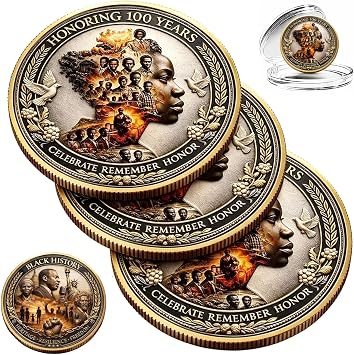 Black History Centennial Commemorative Collectible Coin, African American Heritage Tribute Medal with Iconic Symbolic Artwork for Cultural History Display Kwanzaa Gifts 3