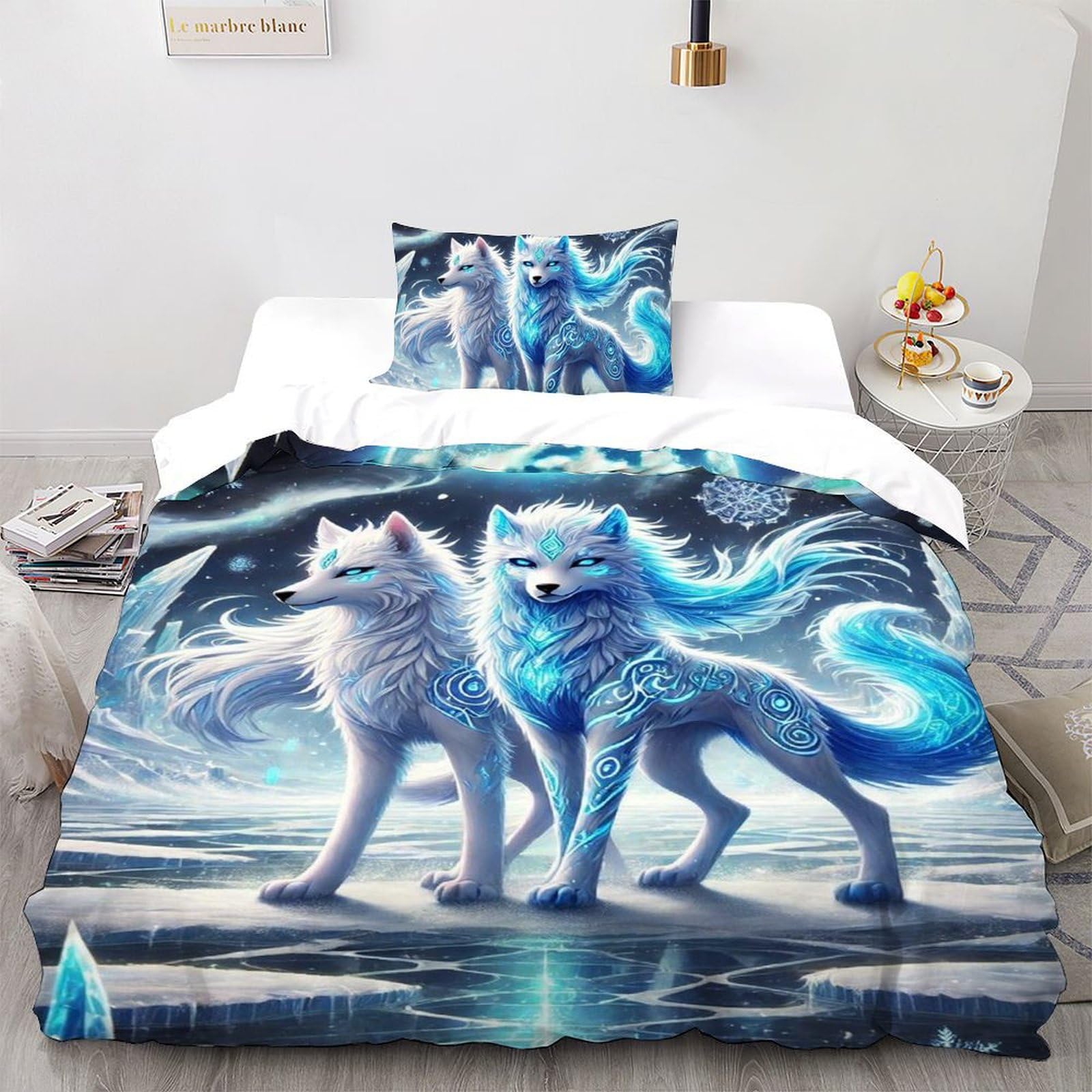 Parure de lit loup imprimé 3D en microfibre 135x200 pour créer un cocon d'aventure pour garçon