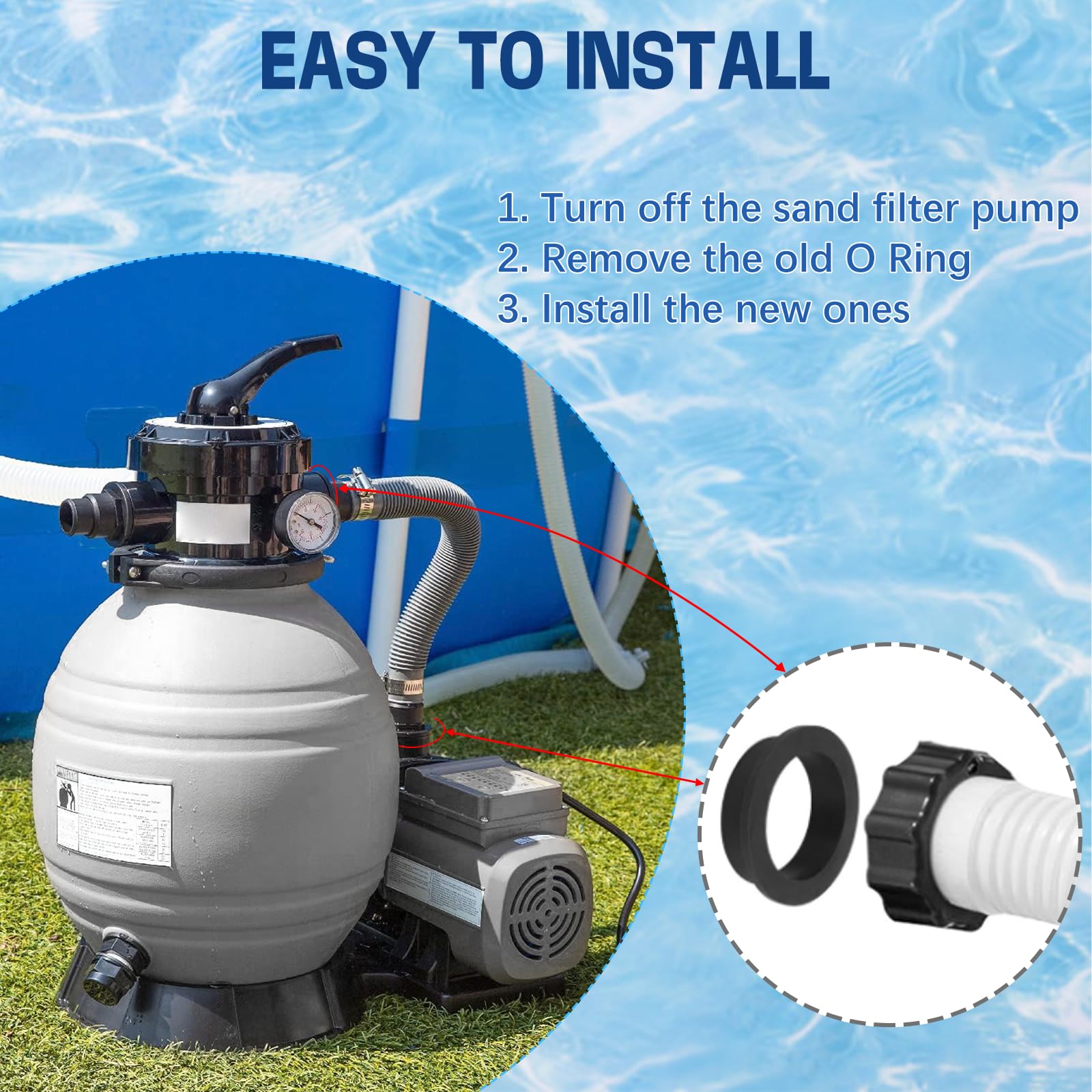 Divove 11228 Pool O-Rings Seal Spare Part for Intex, Pool Pump Seal Ring, Pool Accessories, Rubber Washers, Seal Sand Filter System, Pool Sand Pump Accessories