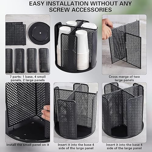 Miniatura 8 de Organizador de tazas y tapas, soporte para tazas de papel, dispensador giratorio de taza de café con 4 compartimentos, organizador de tazas de café