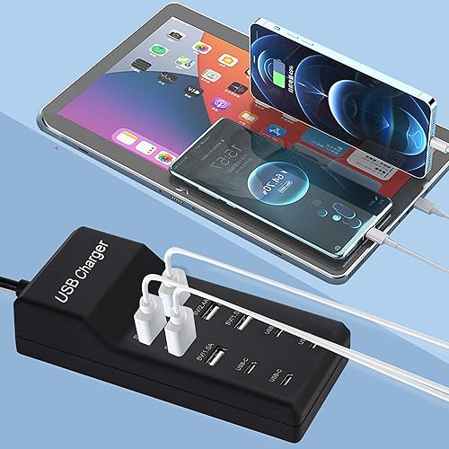 Miniatura 3 de Cargador USB, estación de carga USB de 50 W con 10 puertos (6 puertos USB-A y 4 puertos USB-C) compatible con iPhone 1514131211X876 teléfonos,