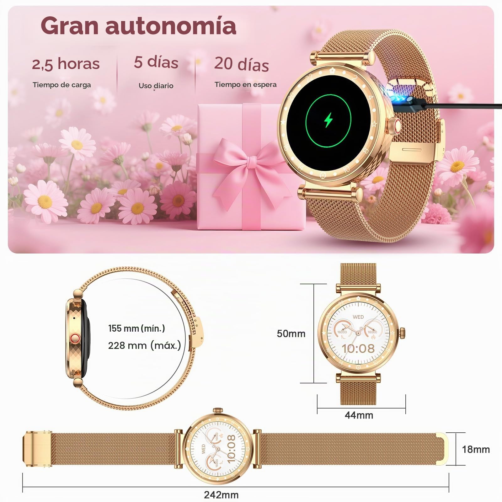 Reloj Inteligente Mujer, 2025 Nuevo Smartwatch Mujer con Llamadas, Smart Watch Ciclo Menstrual/Monitor de Sueño/SpO2/Podómetro/110+ Modos Deportivos, IP68 Impermeable Reloj Deportivo para Android iOS