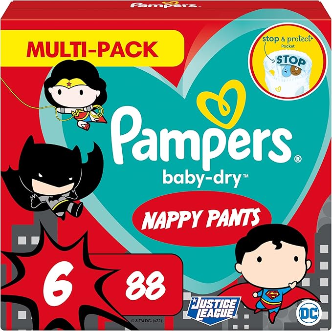 Pampers Baby Nappy Pants Size 6 (15+ kg/33 Lb), BabyDry Superhero, 88
