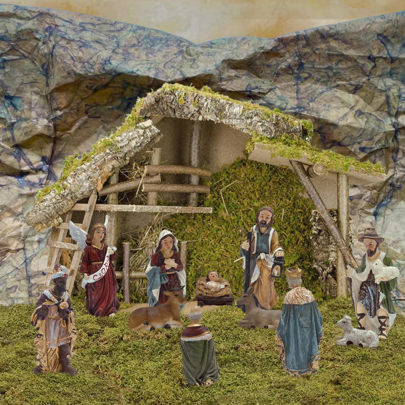 Gesar Presepe Completo 11 Pezzi – Personaggi Presepe 9 cm, Statuine Presepe in Resina Dipinta a Mano – Natività Tradizionale, Decorazione Natalizia e Idea Regalo
