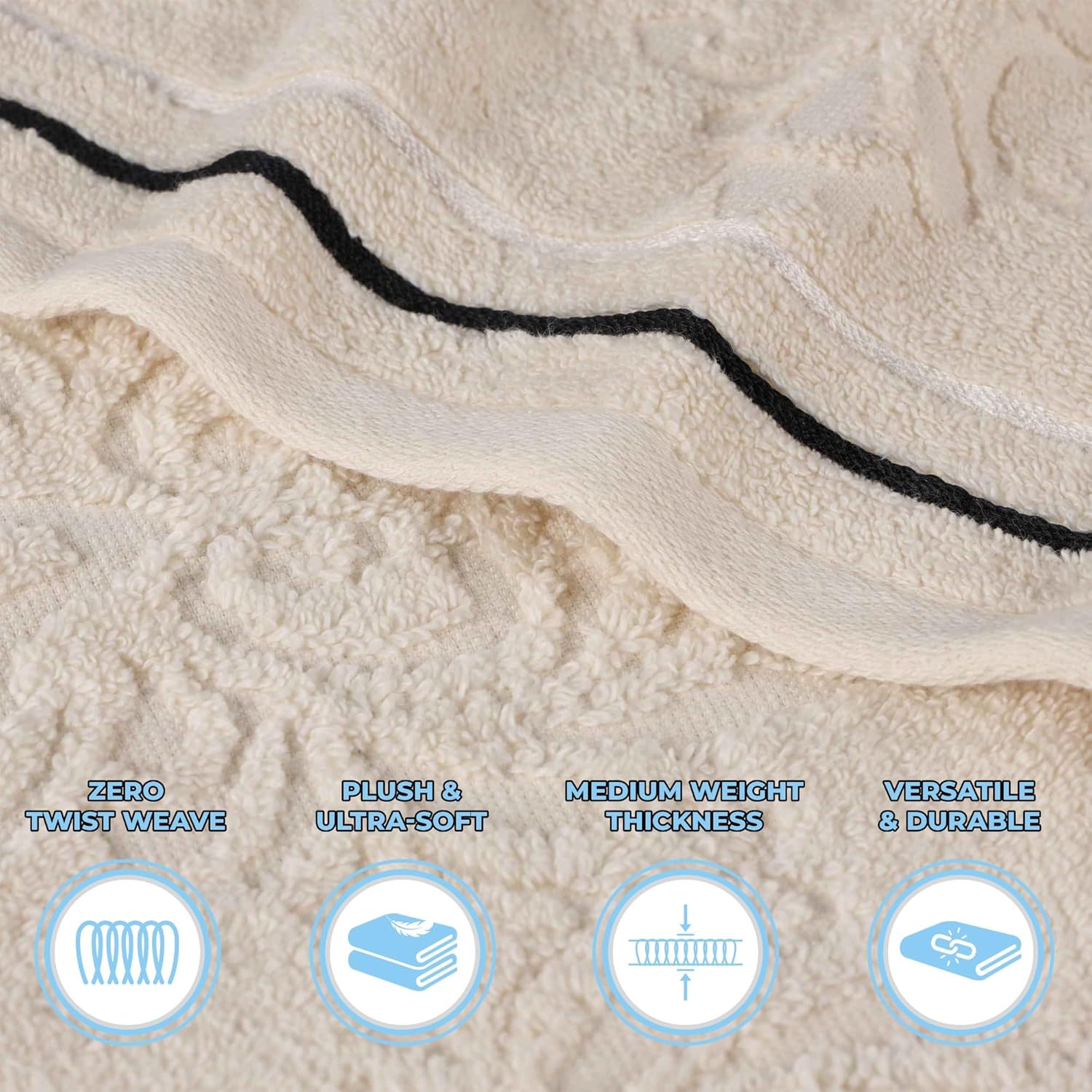 Superior Cotton 3 Piece Towel Set, Includes 1 Bath, 1 Hand, 1 Washcloth/Face Towel, Quick Dry, Home Essentials, Shower, Spa, Luxury Plush Soft Absorbent Towels, Zero Twist, Jacquard Floral, Ivory - Image 4