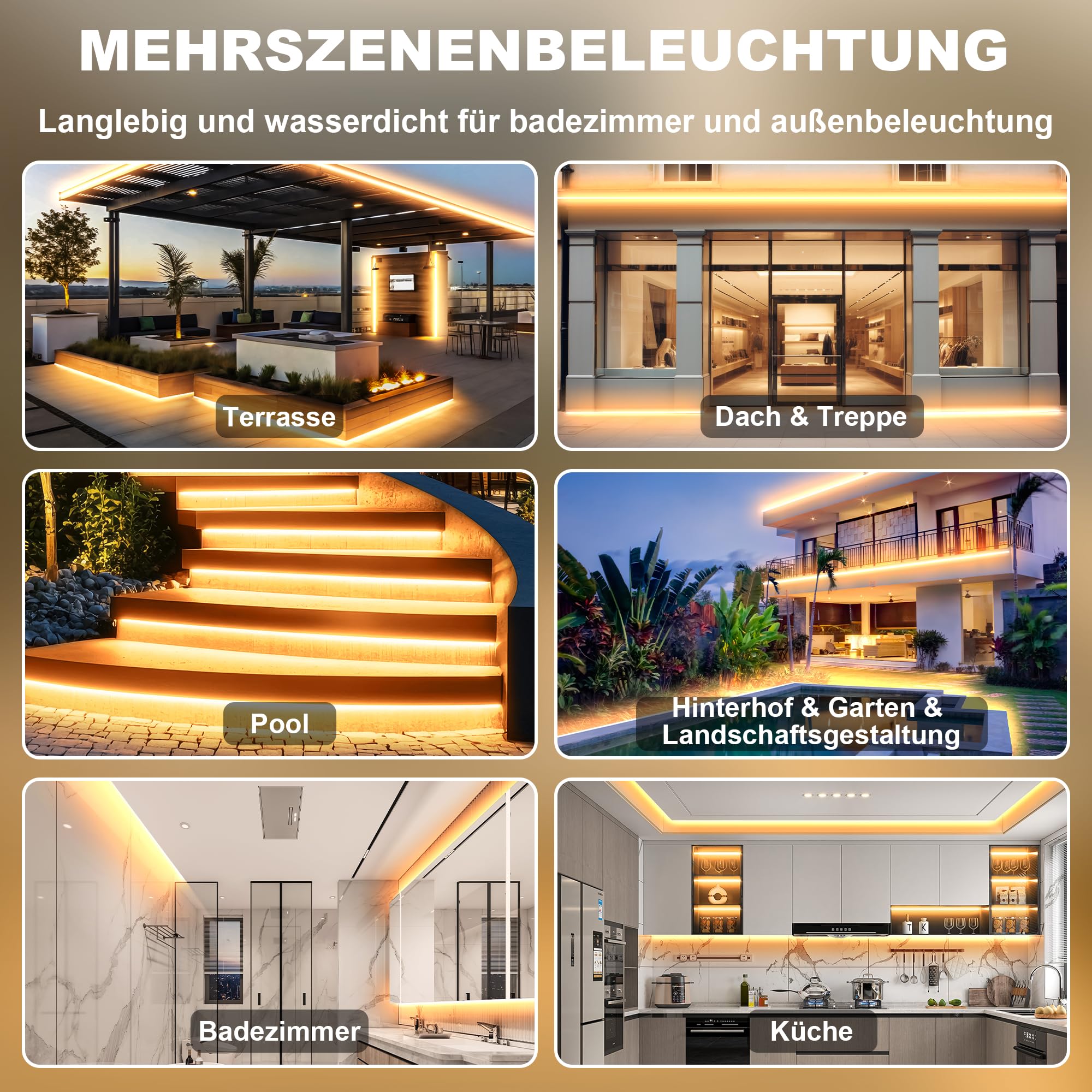 Gliztech IP67 Wasserdicht COB LED Streifen 20M 230V Direktstecker Warmweiss 2700K für Garten