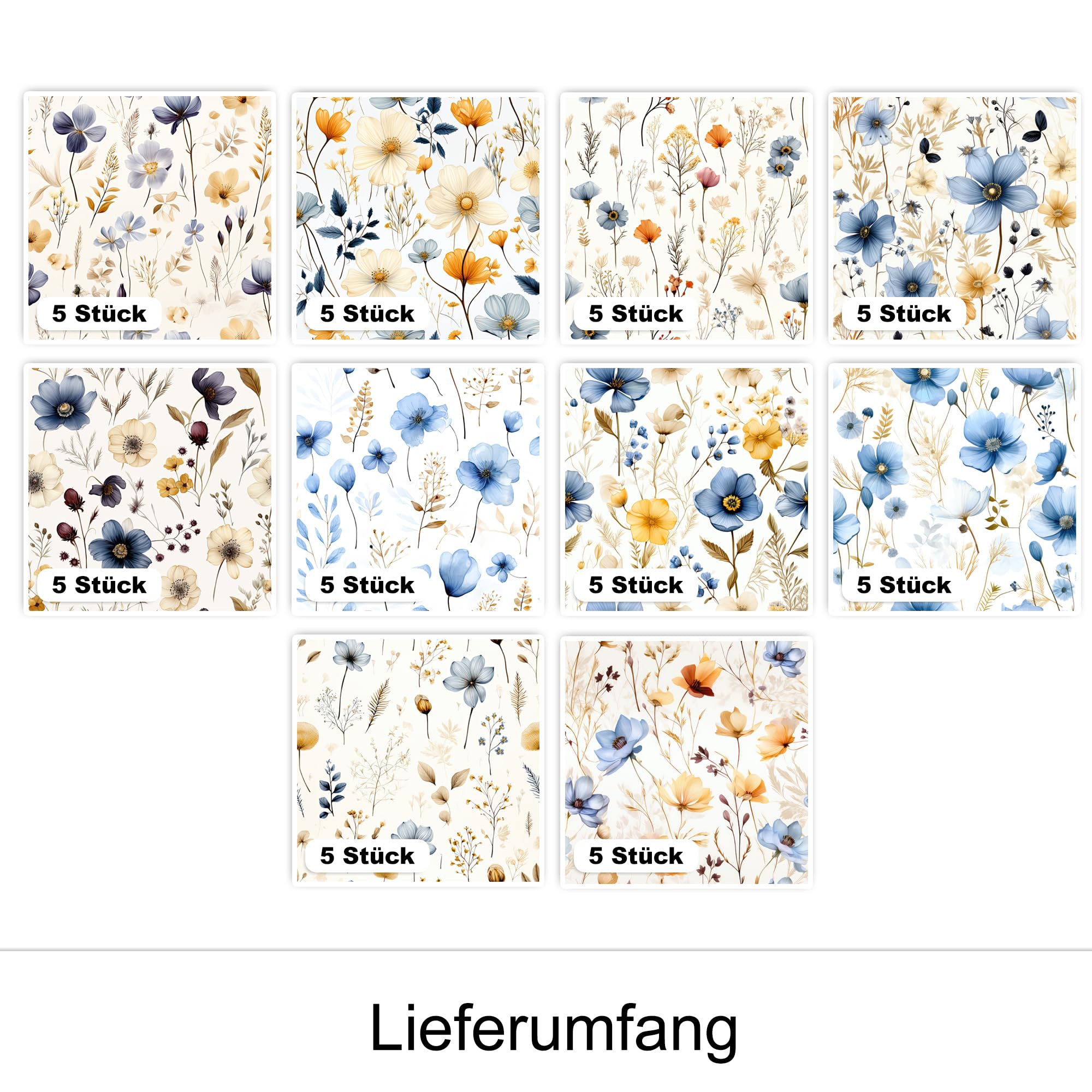GRAZDesign Fliesenaufkleber Bad & Küche Blumen Muster Wiese, Klebefliesen selbstklebend - 15x15cm / 50 Stück