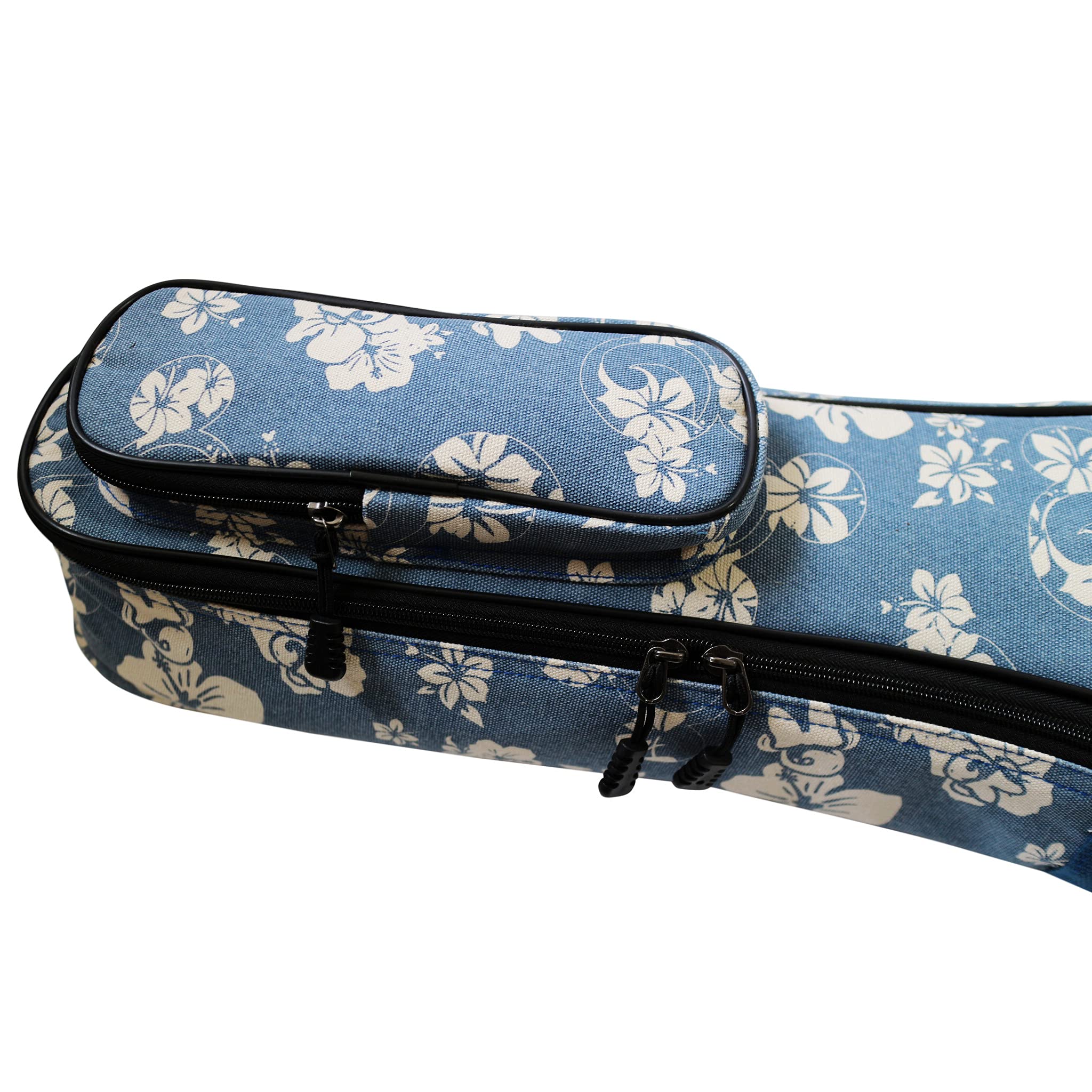 MUSIC FIRST Original Design 15 mm dick gepolstert Hawaii-Stil Blue and White Plumeria Canvas Bariton Ukulele Tasche (76,2 cm ~ 78,7 cm).