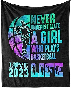 Basketball Throw Blanket for Women - 60x80 Inches Twin Size - Soft Fluffy Cozy Blankets Gift - Black Sports Blanket Throws for Bed, Sofa, Winter