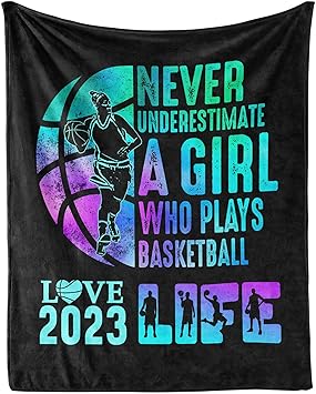 Basketball Throw Blanket for Women - 60x80 Inches Twin Size - Soft Fluffy Cozy Blankets Gift - Black Sports Blanket Throws for Bed, Sofa, Winter