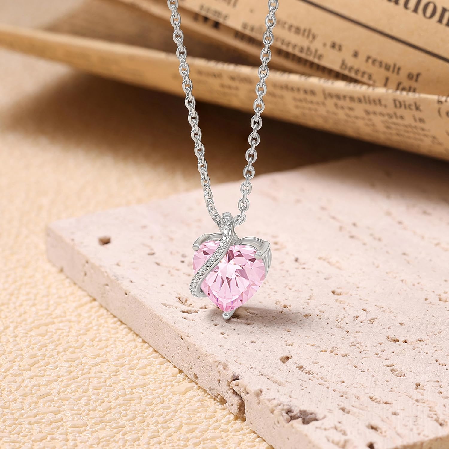 GLAMCARAT Dainty Heart infinity Birthstone Necklace, Solid Sterling Silver Chain for women, brass pendant 16 Inch + 2 Inch, Cubic Zirconia stone, mothers jewelry - Image 4