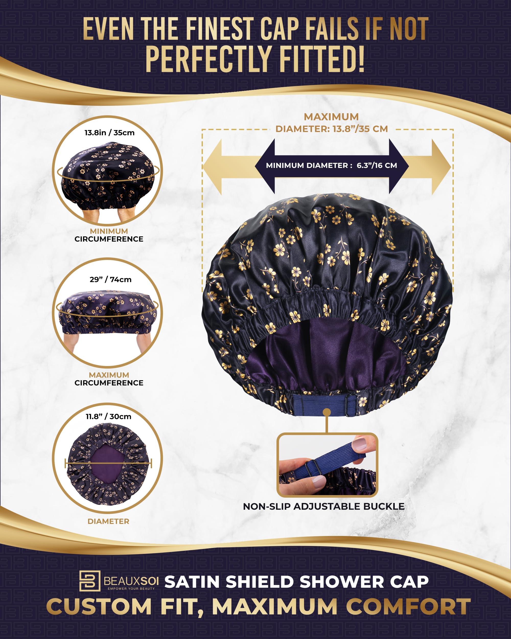 Beauxsoi Gorros de ducha de lujo para mujer, reutilizables, impermeables, con forro de satén, suave y ajustable, de alta calidad, el mejor gorro de ducha para mujeres como regalo para mantener el