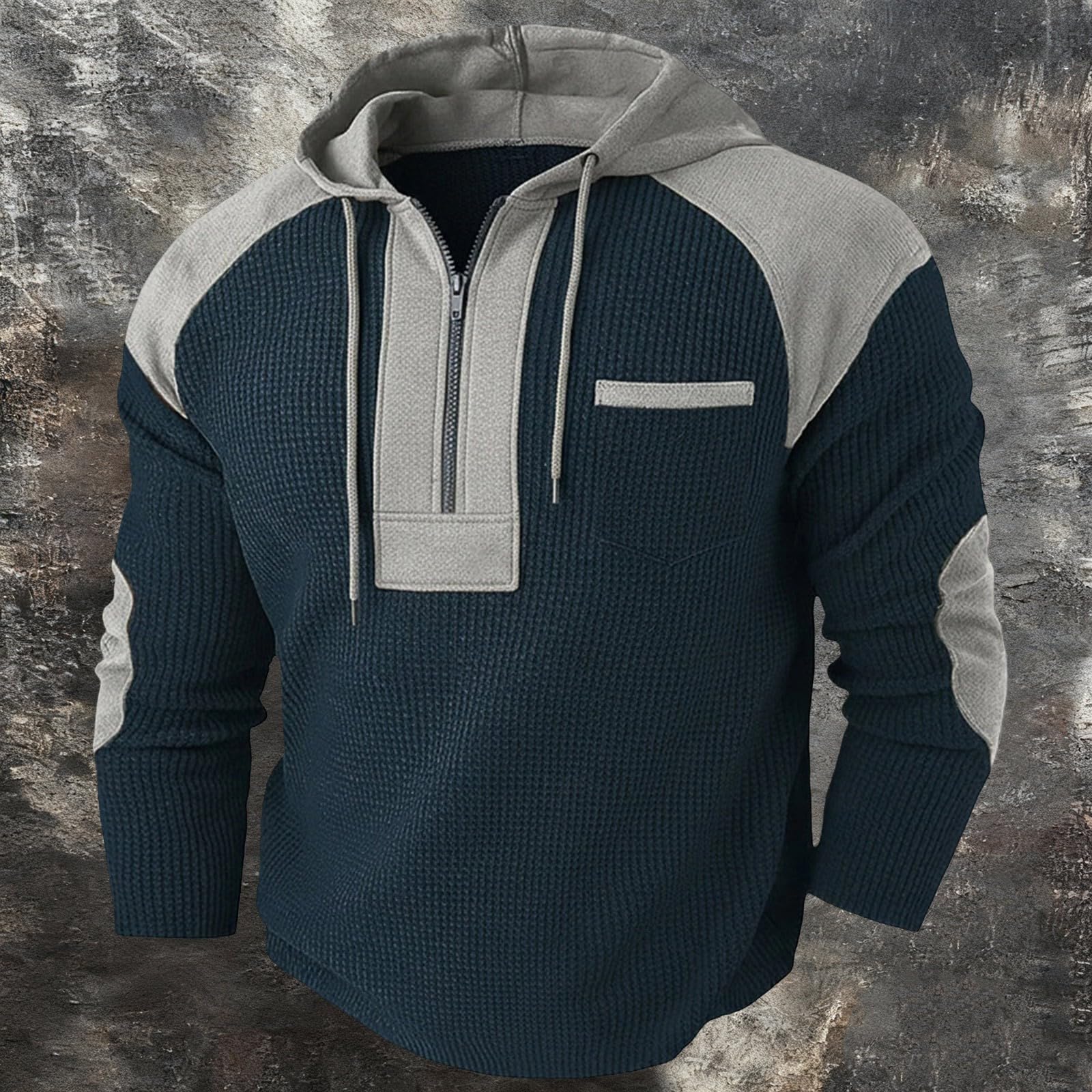 Sweat à capuche avec fermeture éclair 1/4 en tricot gaufré pour homme