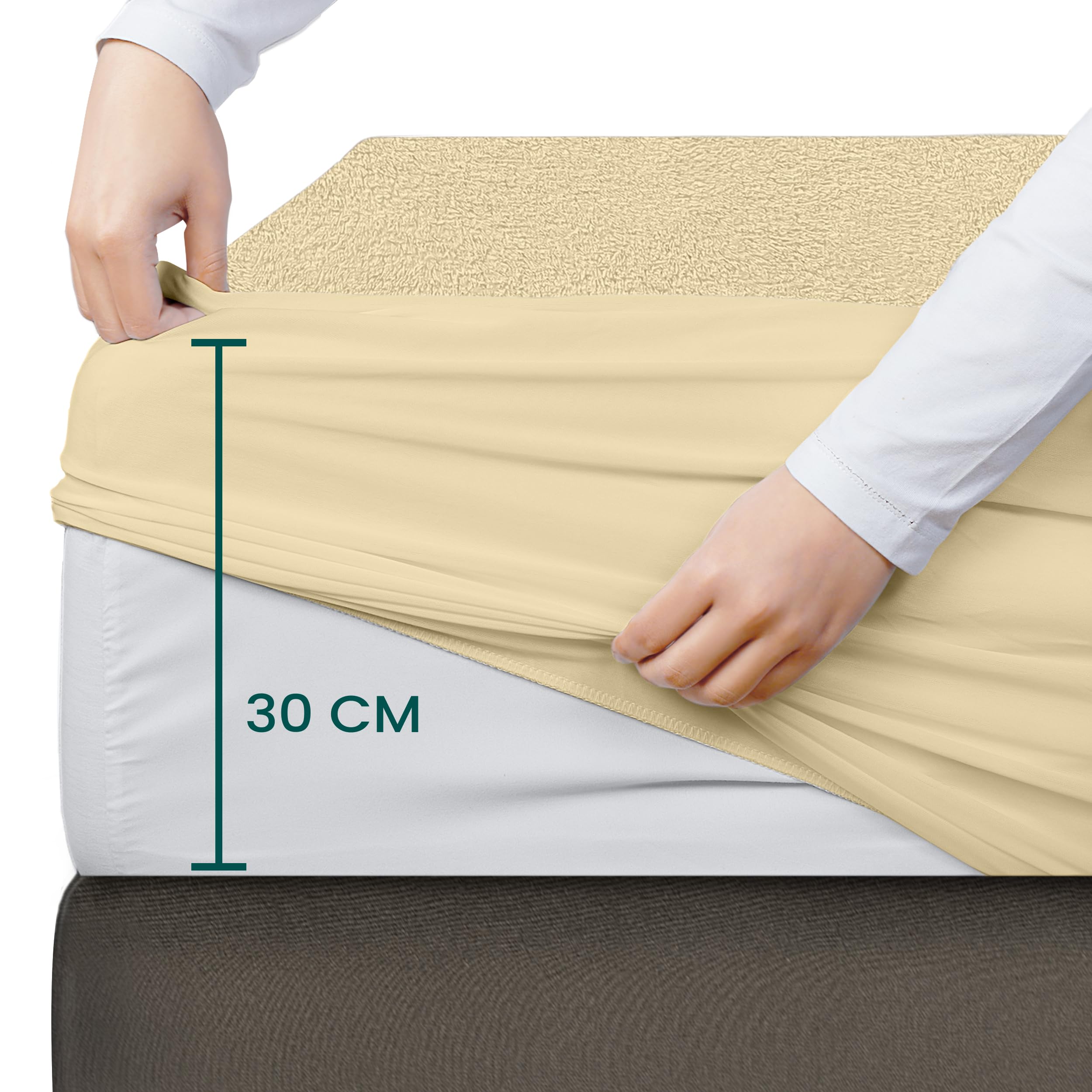 Utopia Bedding Coprimaterasso Matrimoniale Impermeabile 140 x 200 x 30 cm beige, Viscosa, Oeko-Tex Certified, Proteggi Materasso, Traspirante, Tutto Intorno Elastico