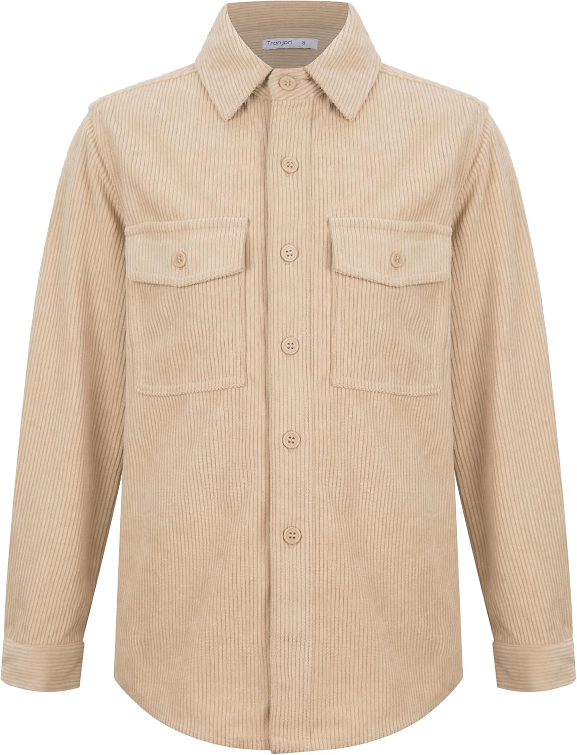 Tronjori Boys Corduroy Utility Shirt Long Sleeve Button Down Casual Woven Shirt with Two Pockets