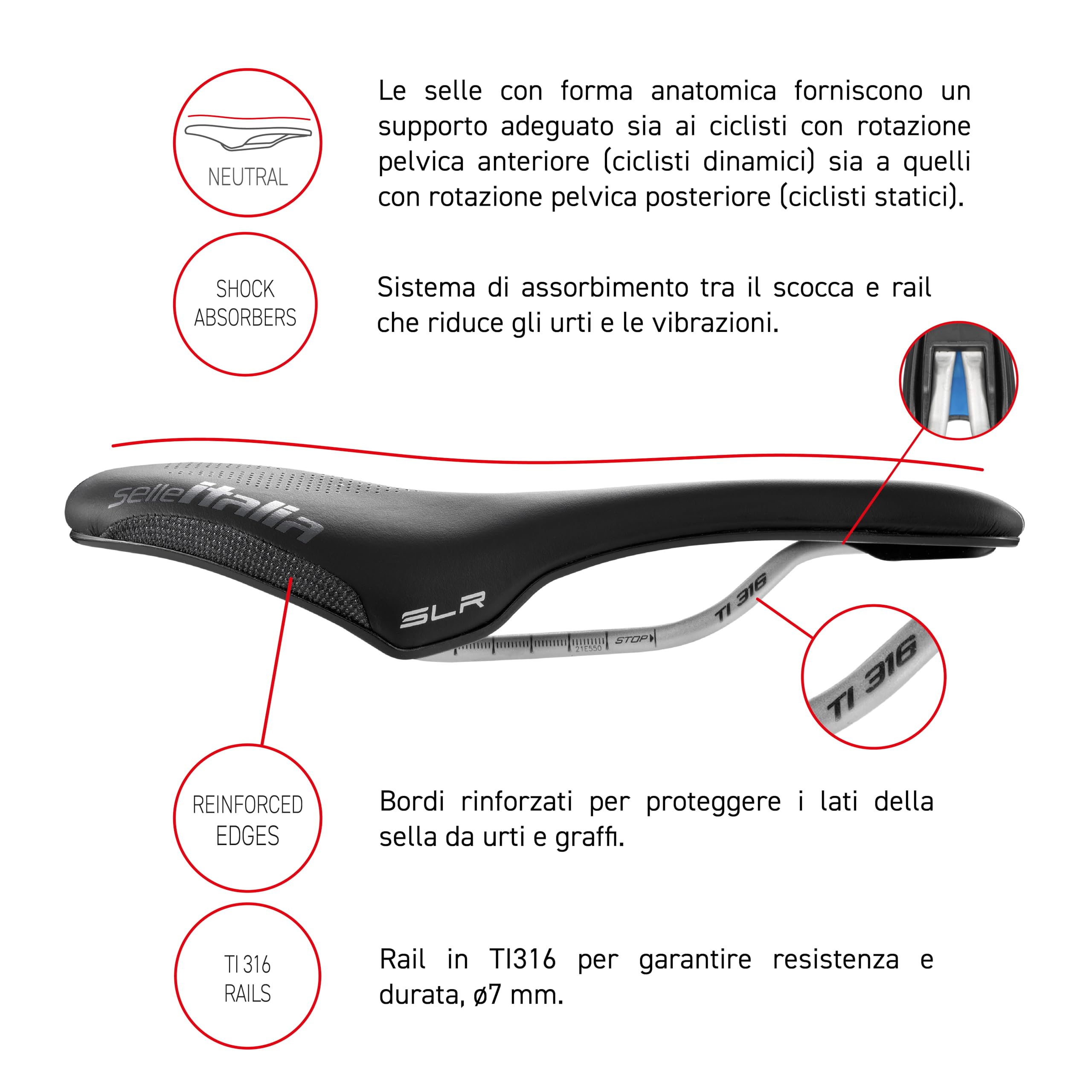 Selle Italia SLR Boost X-Cross TI 316 Superflow - Sella Bici da Off-Road, Ciclismo Cross-Country, Foro Anatomico, Ammortizzatori