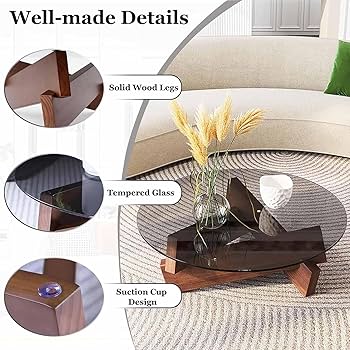 Amazon｜ラウンドコーヒーテーブル、リビングルーム用ガラスコーヒー
