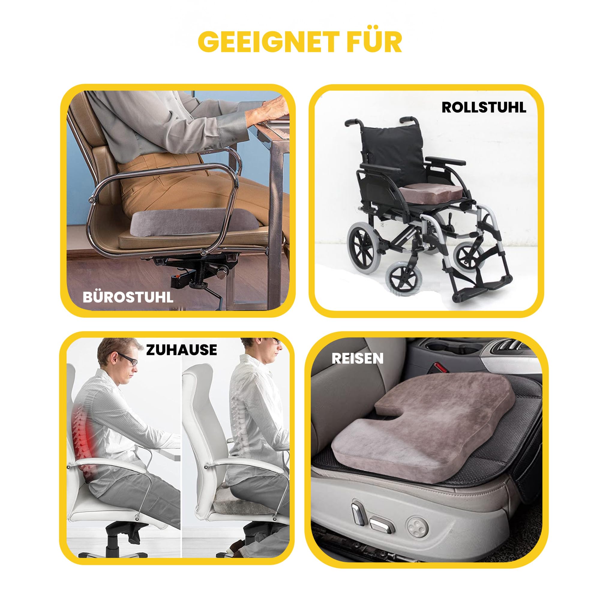 SLEEP COMFY Cuscino ortopedico in memory foam di alta qualità, per alleviare il coccige, per sedia a rotelle, 44 x 36 x 9 cm