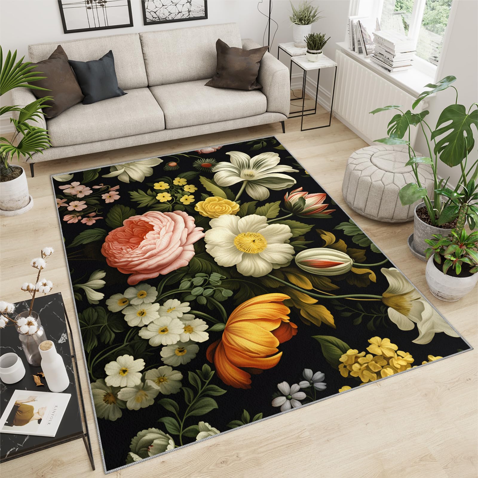 Amazon.com: Rug 3x5 - Floral Pink White Yellow Rug, Flower