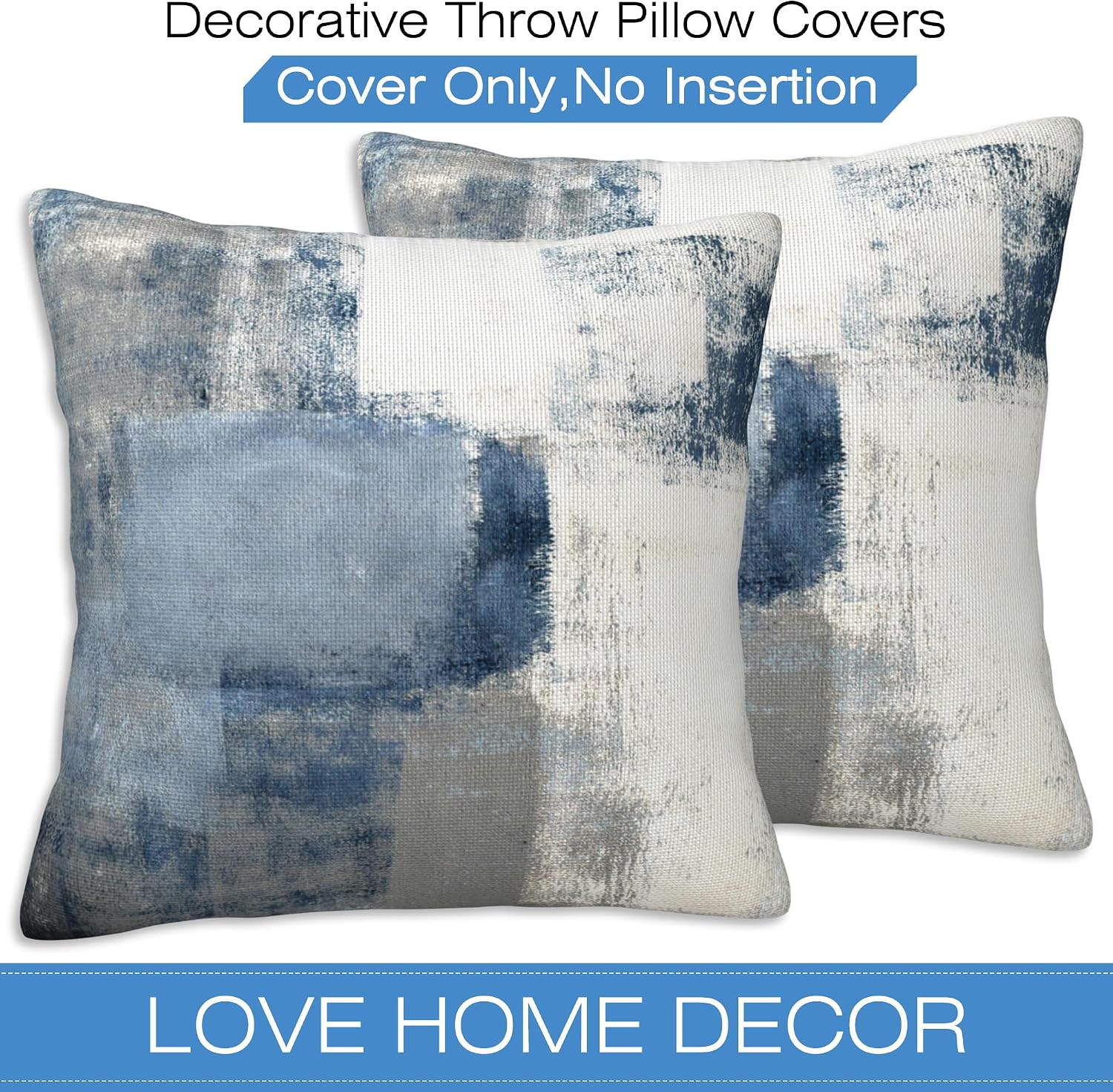 Throw Pillow Covers Blue and Grey Abstract Art Pillow Covers 20x20 Inch Set of 2 Throw Pillows Decorative Pillow Cases Cushion Covers for Bedroom Livingroom Sofa Farm House image 3