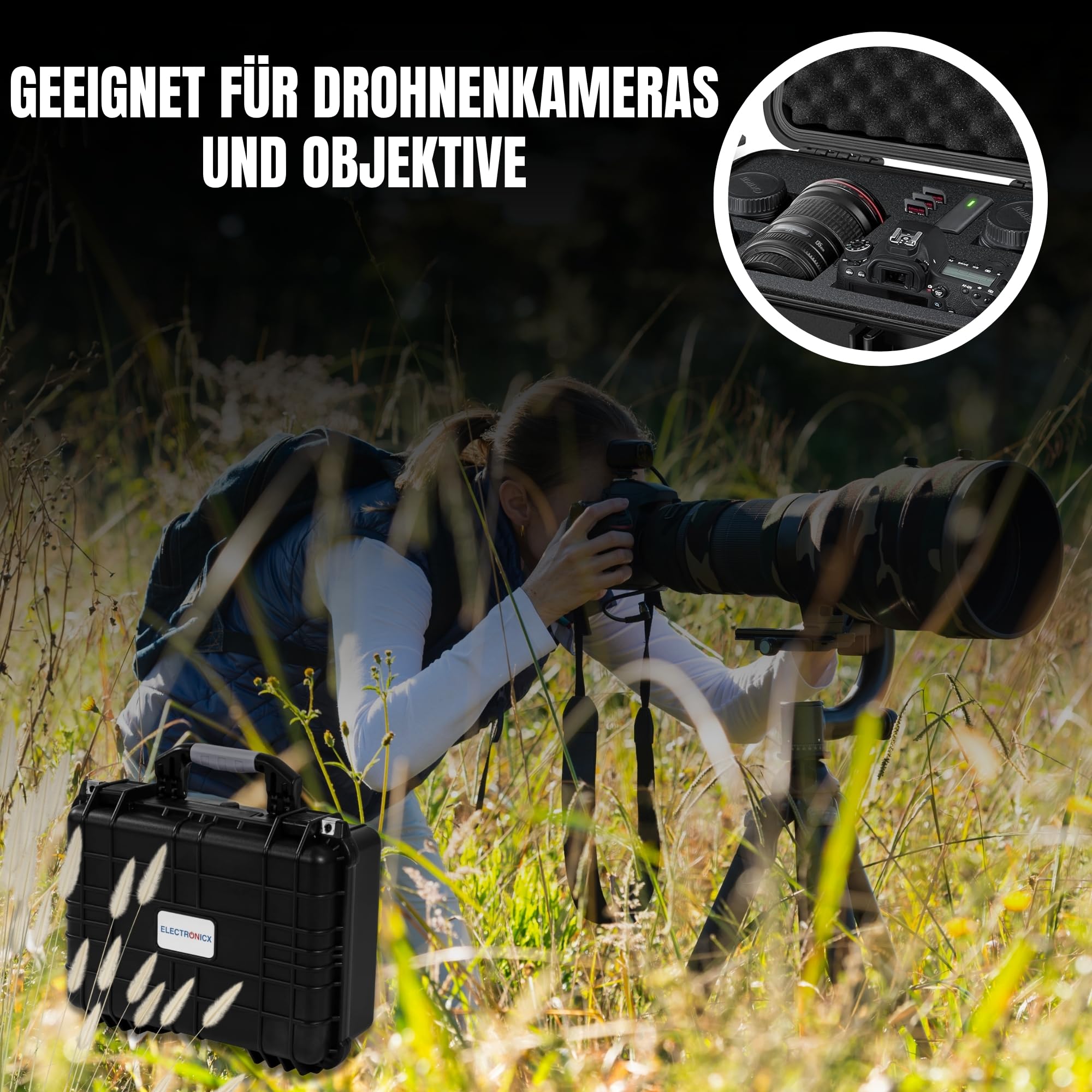 Electronicx Maletín rígido para cámara Espuma – Estuche Protector Resistente a Golpes IP55 a Prueba de Salpicaduras y con Cierre – para Objetivos, Drones, Herramientas y Armas – 41×32×17,5 cm