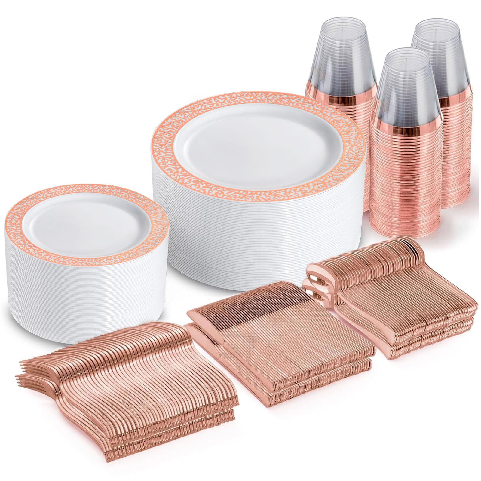 Gold Plastic Plates Dinnerware Set - 350PCS -17