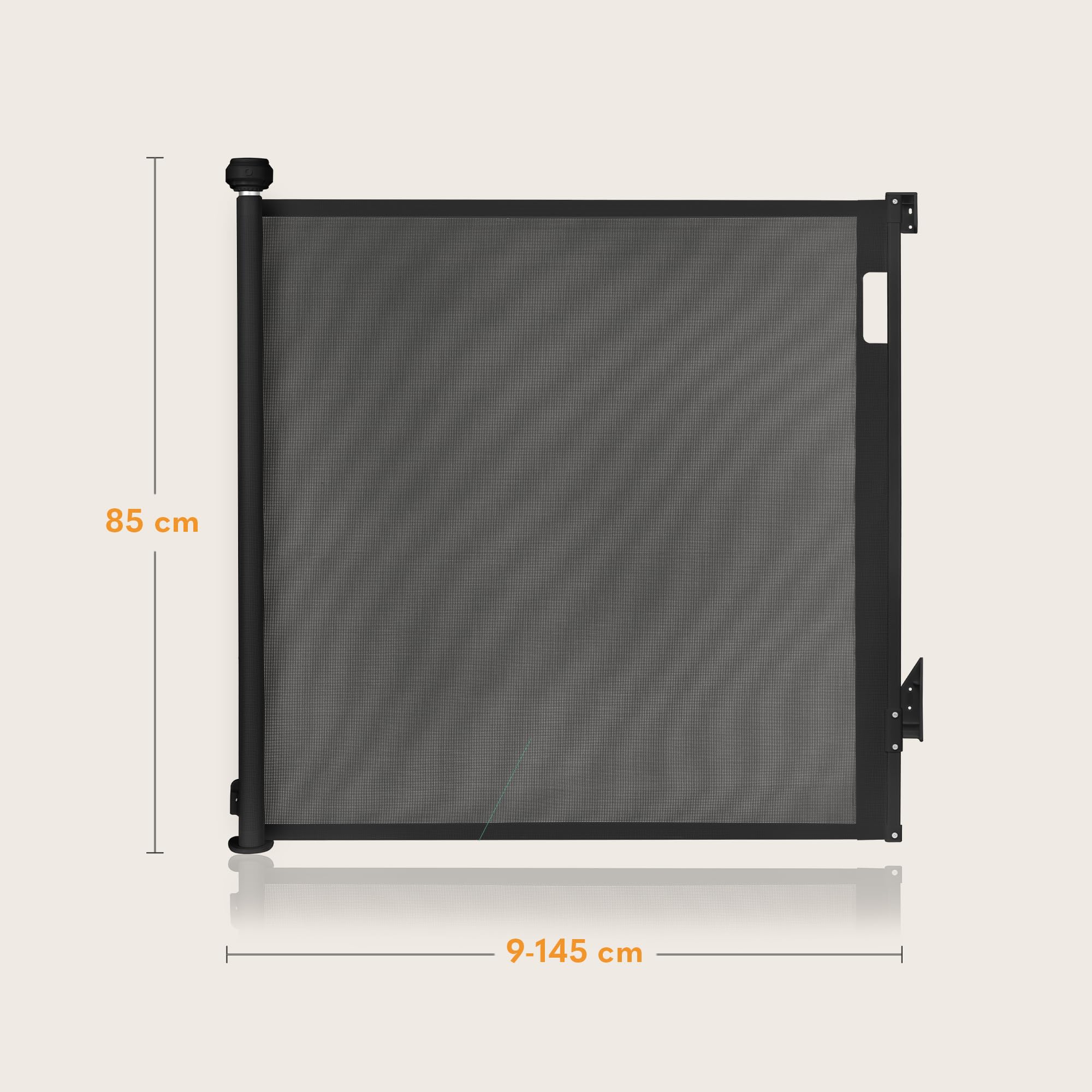 Lionelo Thea Barrière Rétractable Enfant et Chien 85 x 140 cm, Noir Onyx | Pour Escalier, Porte et Couloir, Intérieur/Extérieur, Sans Seuil, Protection UV, Ouverture à 2 Boutons, 3 Kits de Montage
