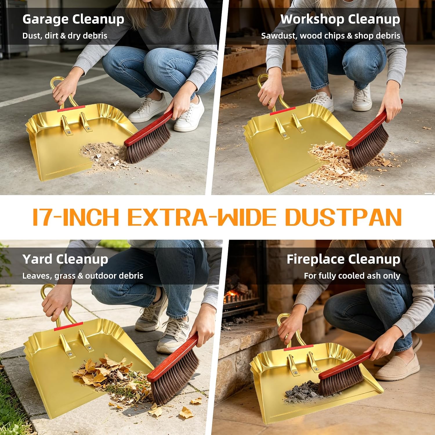17" Extra Large Metal Dust Pan, Heavy Duty Outdoor Dustpan, 1 Pack